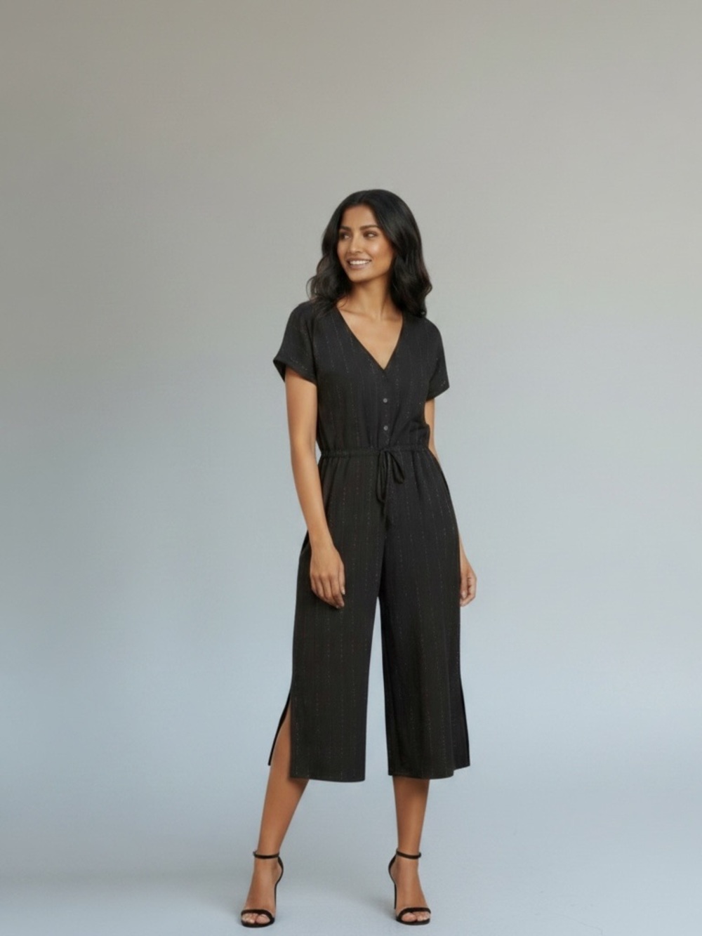 Cloth and Stone Anthropologie Wide leg pinstripe romper  large